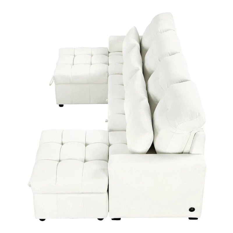 Canapé sectionnel convertible en U surdimensionné en chenille 110 po avec couchage escamotable, doubles méridiennes de rangement et 2 ports USB