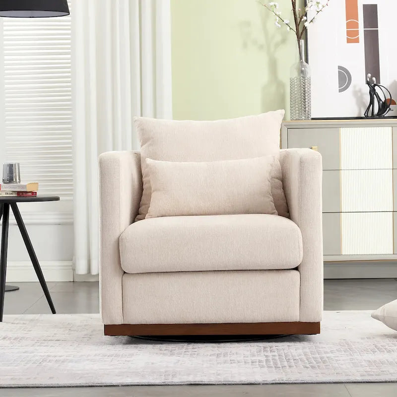 GDFStudio - Harper - Fauteuil tonneau pivotant en chenille avec base métallique robuste et design ergonomique
