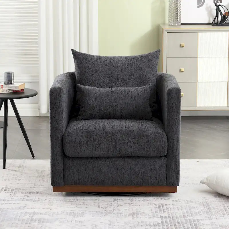 GDFStudio - Harper - Fauteuil tonneau pivotant en chenille avec base métallique robuste et design ergonomique