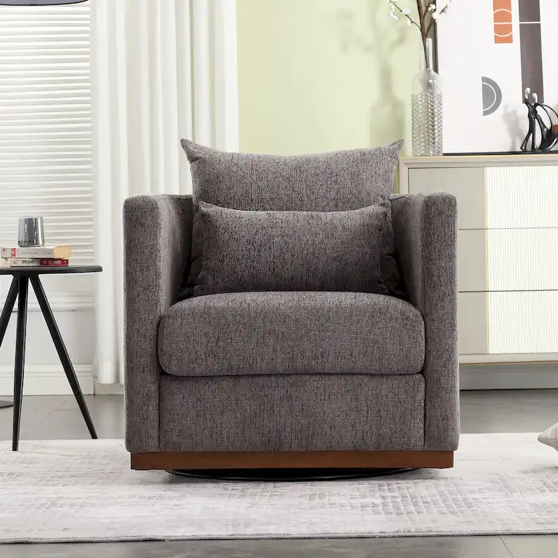 GDFStudio - Fauteuil baril pivotant Harper en chenille avec base en métal robuste et design ergonomique