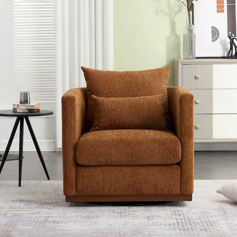 GDFStudio - Harper - Fauteuil tonneau pivotant en chenille avec base métallique robuste et design ergonomique