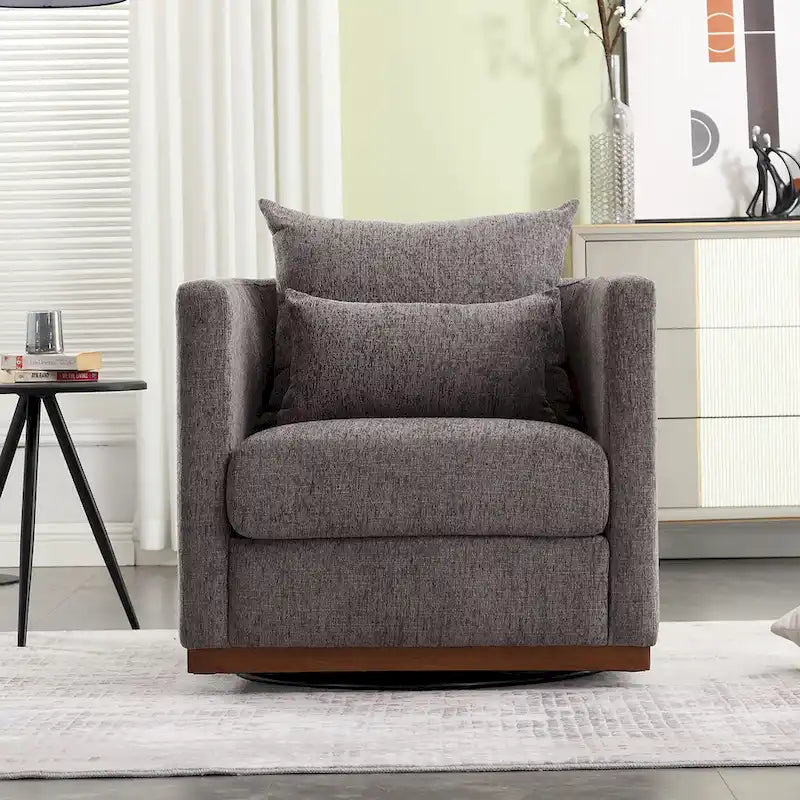 GDFStudio - Harper - Fauteuil tonneau pivotant en chenille avec base métallique robuste et design ergonomique
