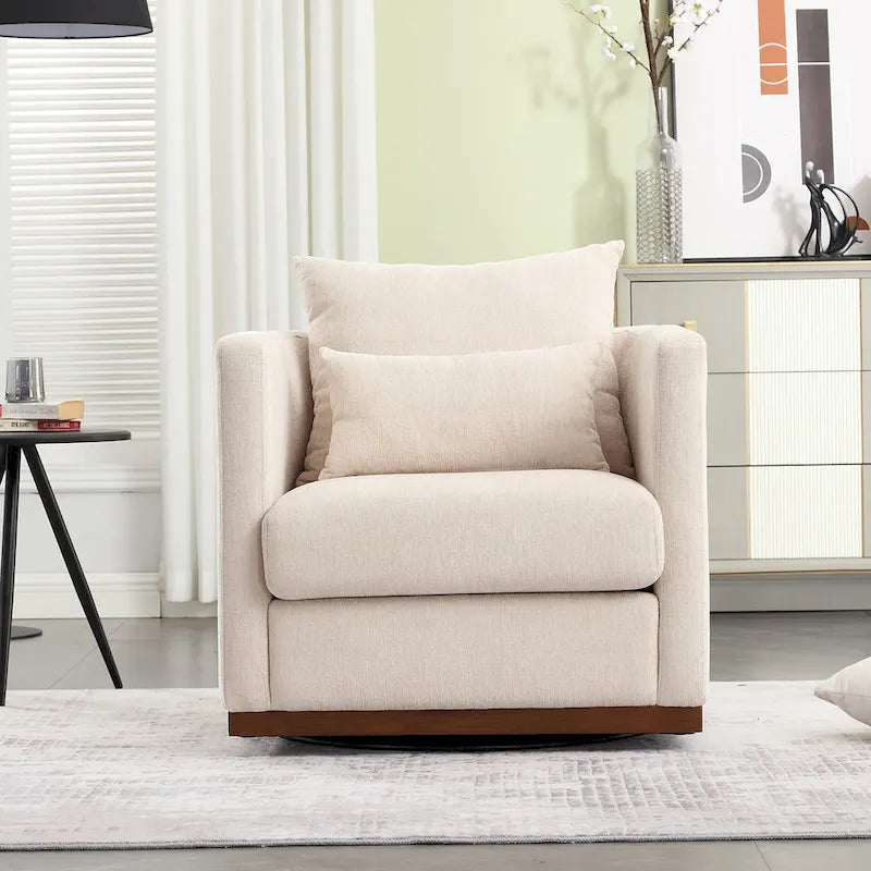 GDFStudio - Harper - Fauteuil tonneau pivotant en chenille avec base métallique robuste et design ergonomique