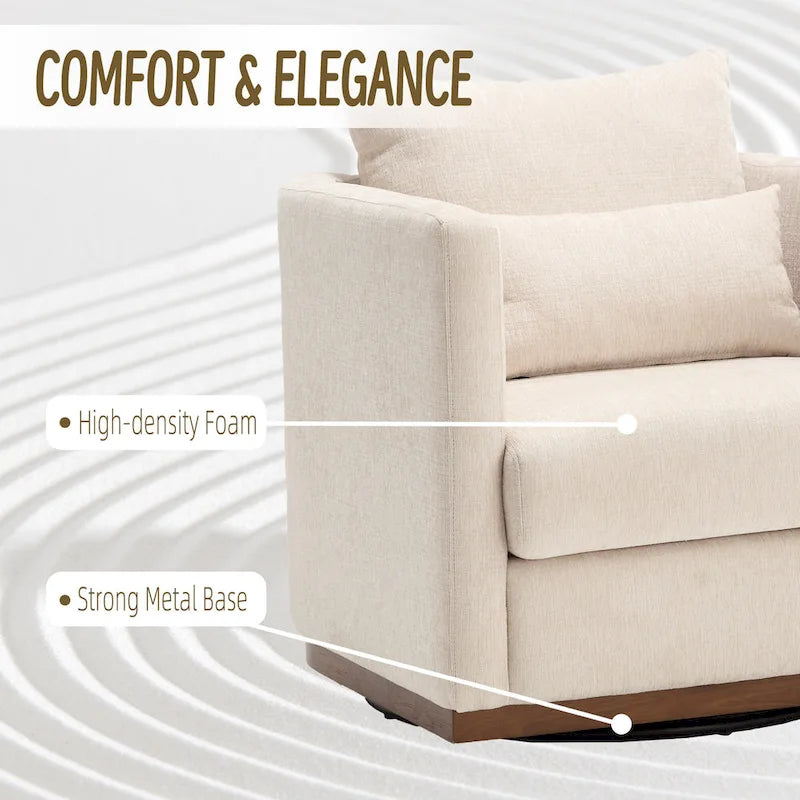 GDFStudio - Harper - Fauteuil tonneau pivotant en chenille avec base métallique robuste et design ergonomique