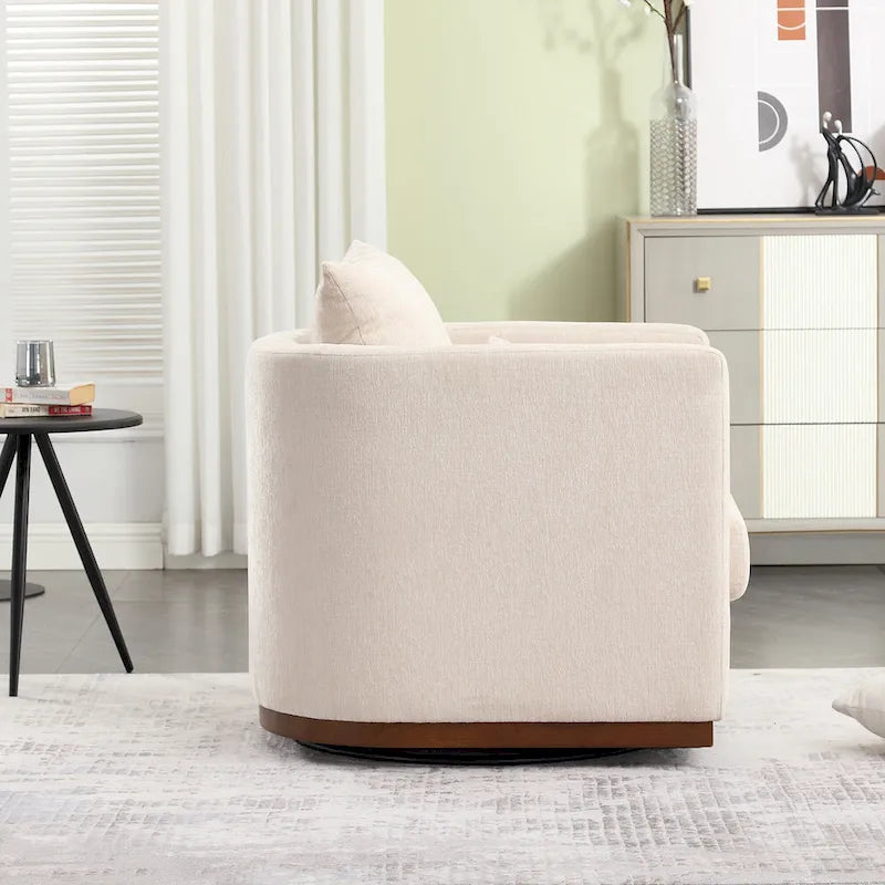 GDFStudio - Harper - Fauteuil tonneau pivotant en chenille avec base métallique robuste et design ergonomique