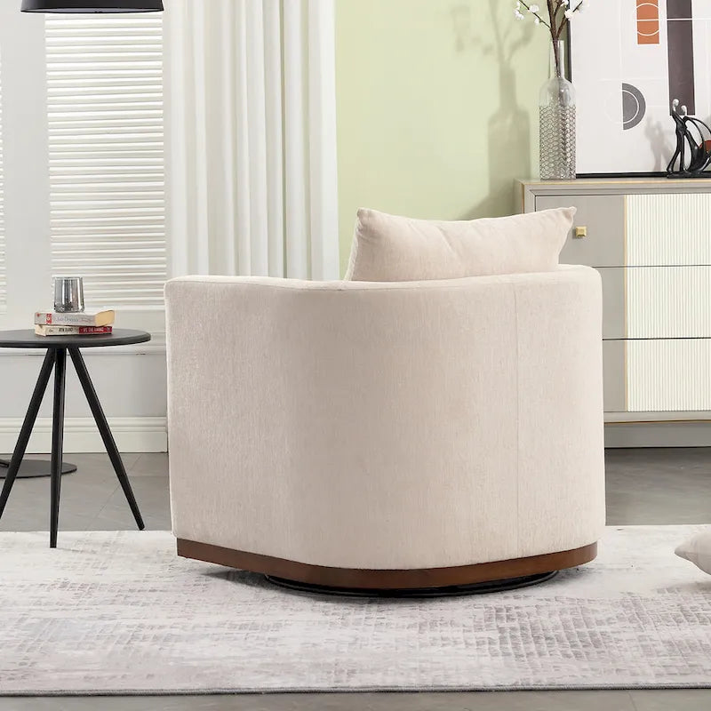 GDFStudio - Harper - Fauteuil tonneau pivotant en chenille avec base métallique robuste et design ergonomique