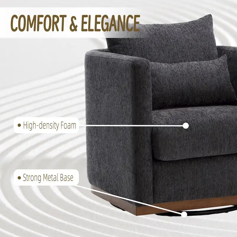 GDFStudio - Harper - Fauteuil tonneau pivotant en chenille avec base métallique robuste et design ergonomique
