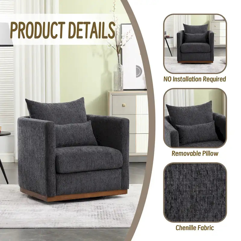 GDFStudio - Harper - Fauteuil tonneau pivotant en chenille avec base métallique robuste et design ergonomique
