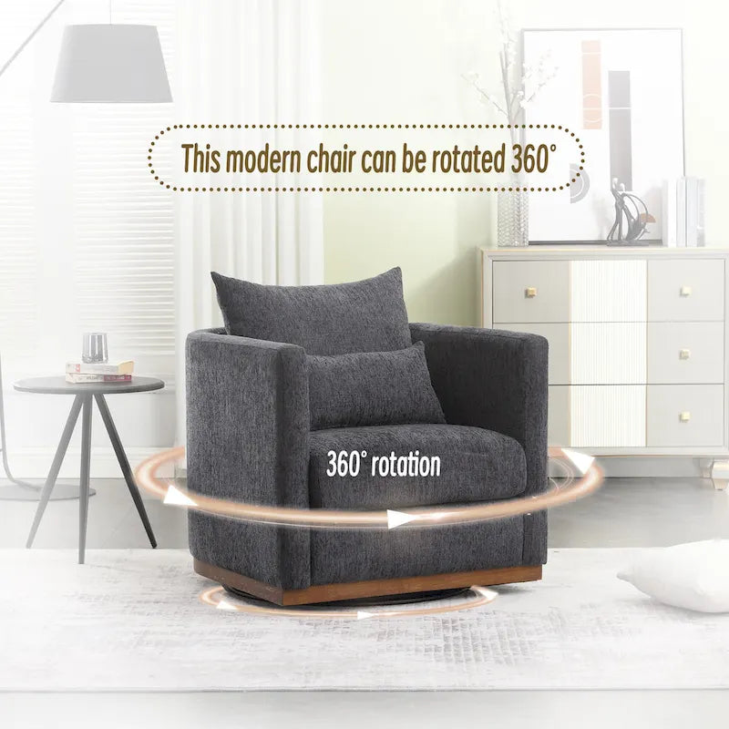 GDFStudio - Harper - Fauteuil tonneau pivotant en chenille avec base métallique robuste et design ergonomique