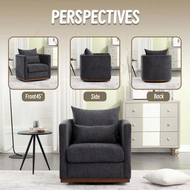 GDFStudio - Fauteuil baril pivotant Harper en chenille avec base en métal robuste et design ergonomique