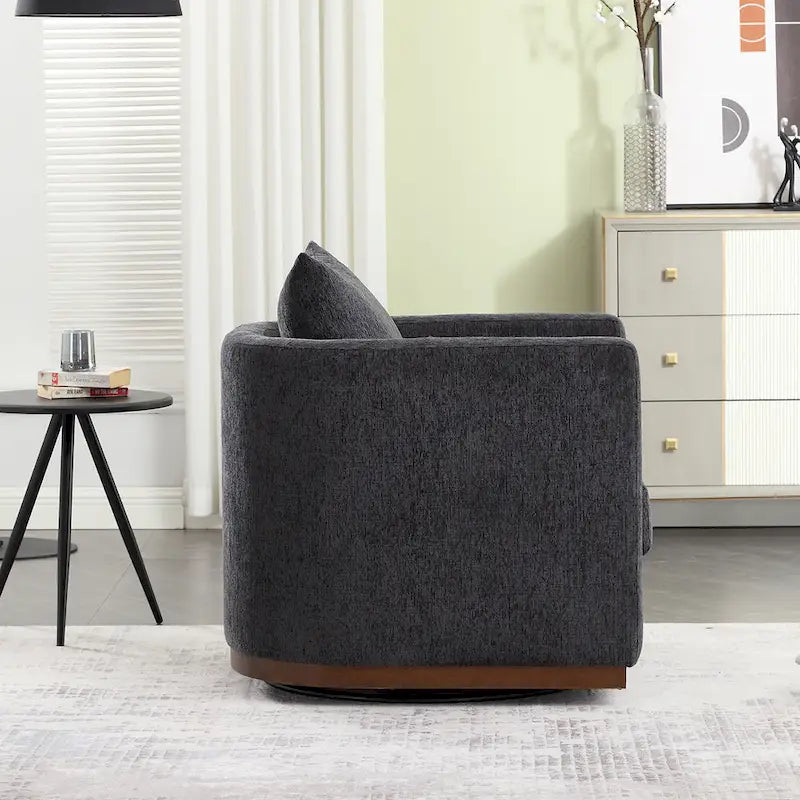 GDFStudio - Harper - Fauteuil tonneau pivotant en chenille avec base métallique robuste et design ergonomique