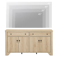 Meuble TV de ferme WAMPAT 59 po pour téléviseur de 65 po, centre de divertissement en bois avec 2 tiroirs et armoires de rangement, étagères réglables