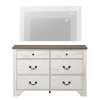 Meuble TV commode style ferme WAMPAT avec 6 tiroirs pour TV jusqu'à 55 pouces, meuble multimédia en bois avec rangement