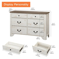 Meuble TV commode style ferme WAMPAT avec 6 tiroirs pour TV jusqu'à 55 pouces, meuble multimédia en bois avec rangement