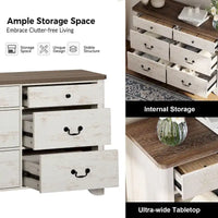 Meuble TV commode style ferme WAMPAT avec 6 tiroirs pour TV jusqu'à 55 pouces, meuble multimédia en bois avec rangement