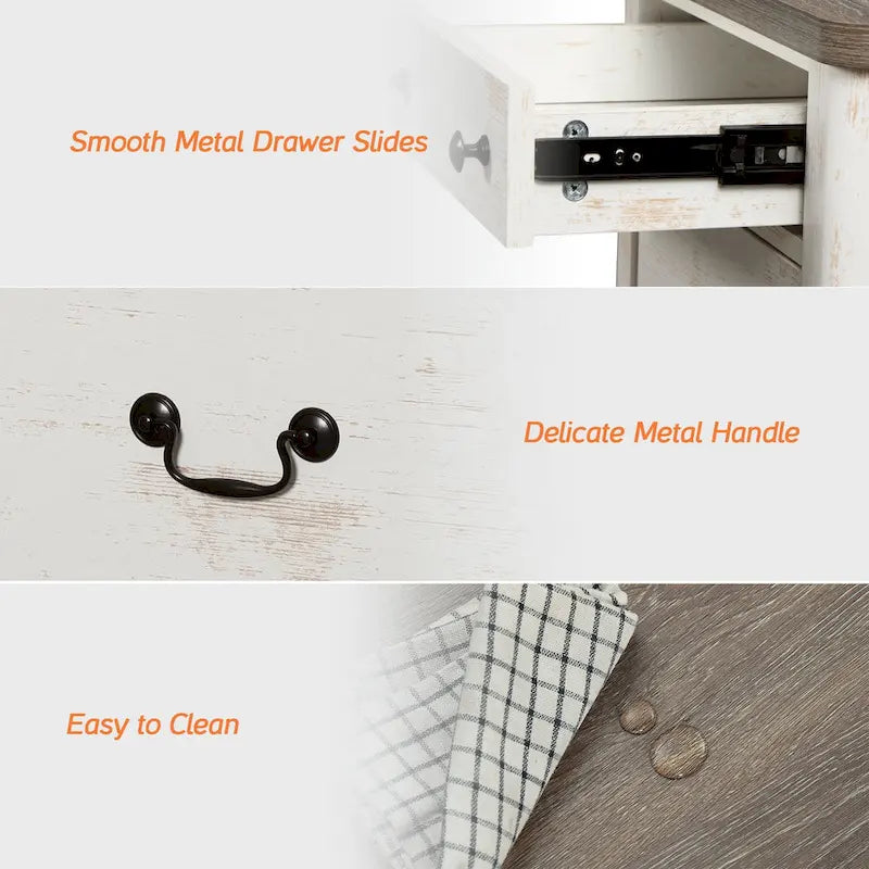Meuble TV commode style ferme WAMPAT avec 6 tiroirs pour TV jusqu'à 55 pouces, meuble multimédia en bois avec rangement