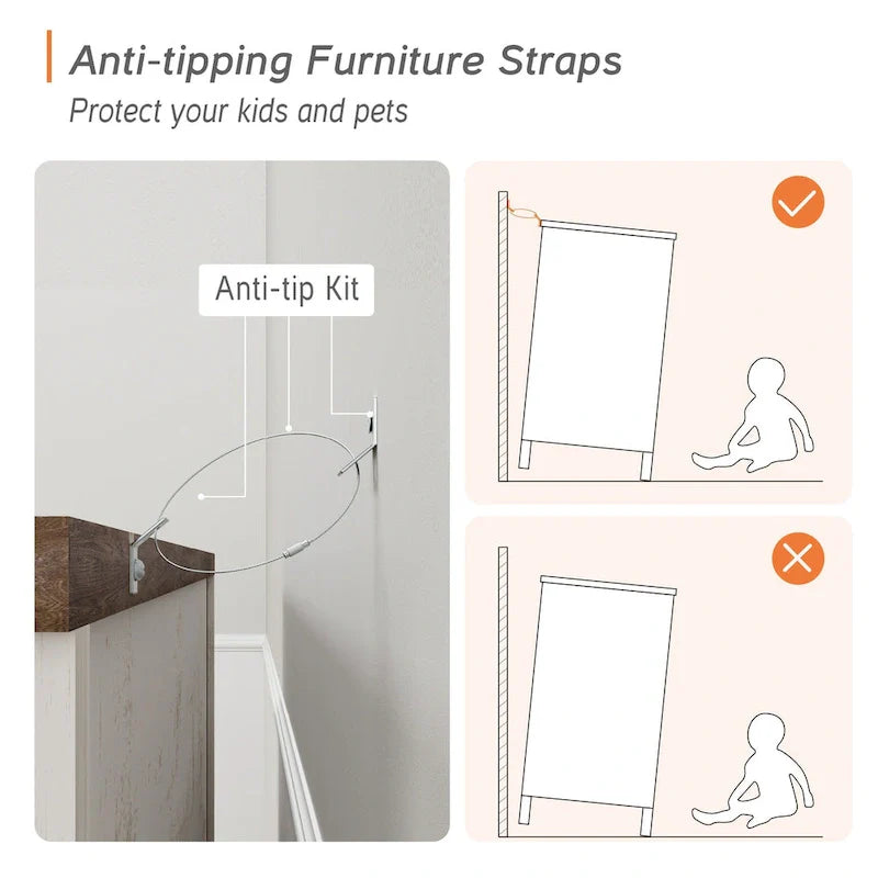 Meuble TV commode style ferme WAMPAT avec 6 tiroirs pour TV jusqu'à 55 pouces, meuble multimédia en bois avec rangement