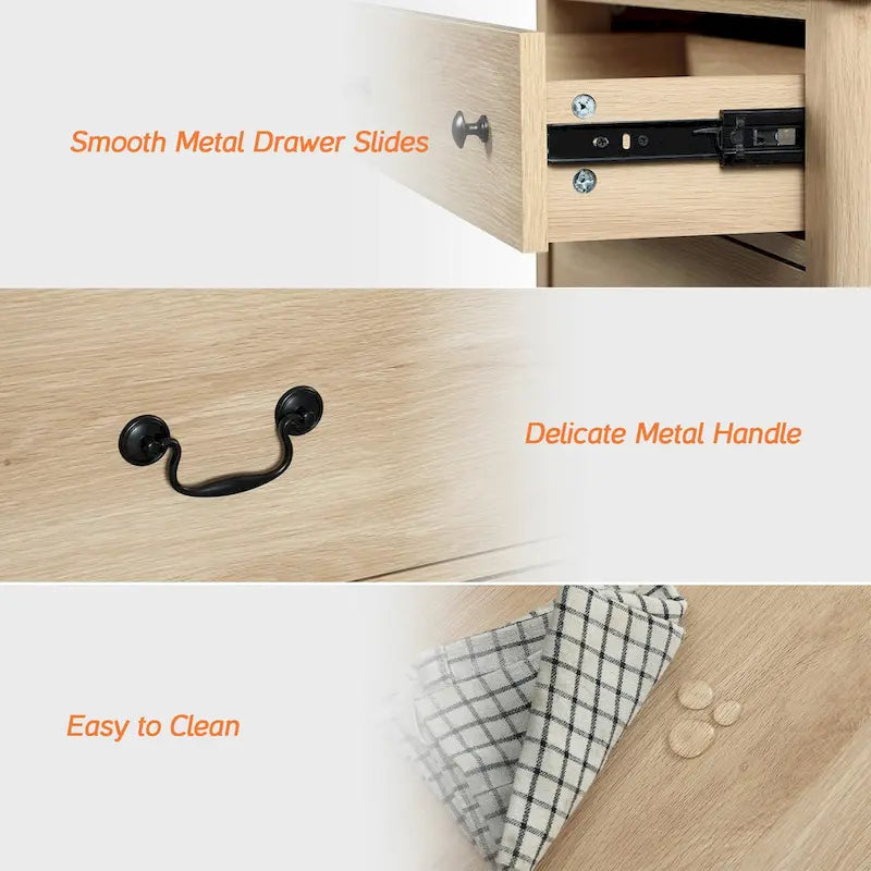 Meuble TV commode style ferme WAMPAT avec 6 tiroirs pour TV jusqu'à 55 pouces, meuble multimédia en bois avec rangement