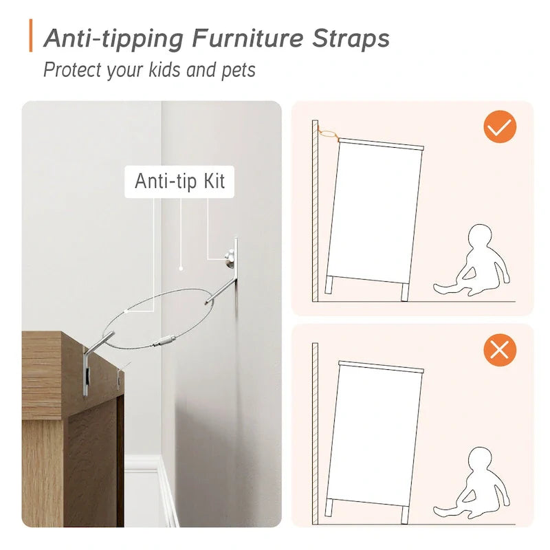 Meuble TV commode style ferme WAMPAT avec 6 tiroirs pour TV jusqu'à 55 pouces, meuble multimédia en bois avec rangement