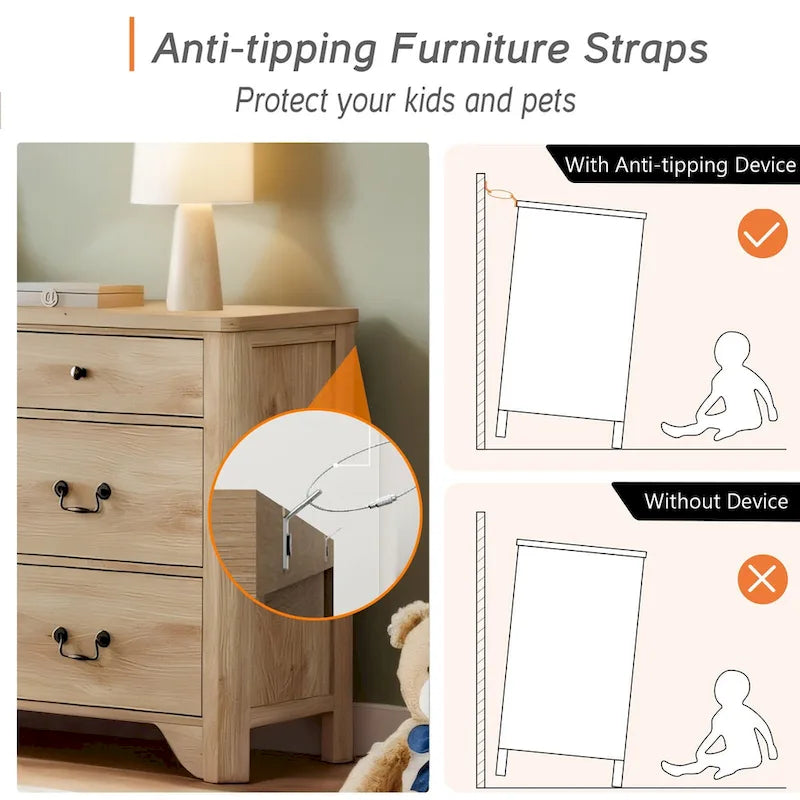 Meuble TV commode style ferme WAMPAT avec 6 tiroirs pour TV jusqu'à 55 pouces, meuble multimédia en bois avec rangement