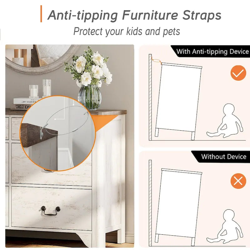 Meuble TV commode style ferme WAMPAT avec 6 tiroirs pour TV jusqu'à 55 pouces, meuble multimédia en bois avec rangement