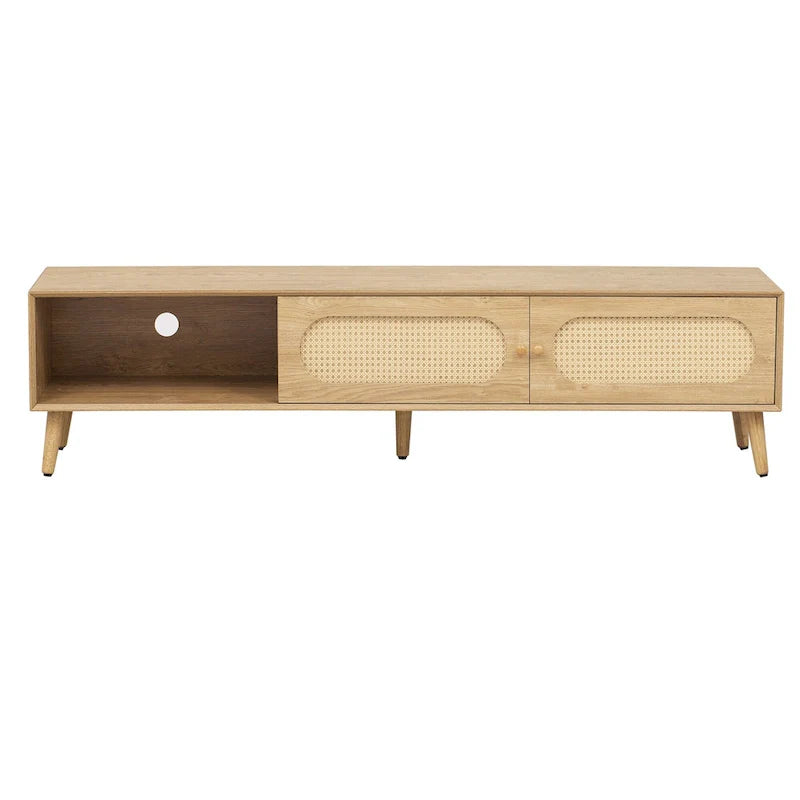 Meuble TV pour téléviseurs jusqu'à 80 pouces, meuble TV de style ferme moderne, centre de divertissement avec pieds en bois massif