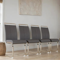 Chaise de salle à manger à dossier haut rembourrée en cuir PU avec pieds en métal (lot de 4)