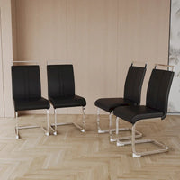 Chaise de salle à manger à dossier haut rembourrée en cuir PU avec pieds en métal (lot de 4)