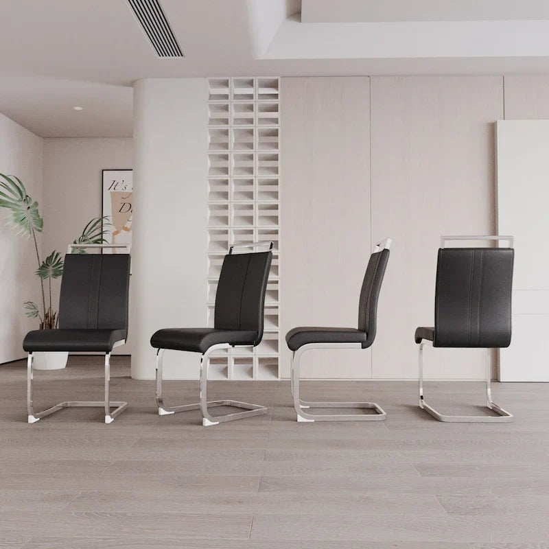 Chaise de salle à manger à dossier haut rembourrée en cuir PU avec pieds en métal (lot de 4)