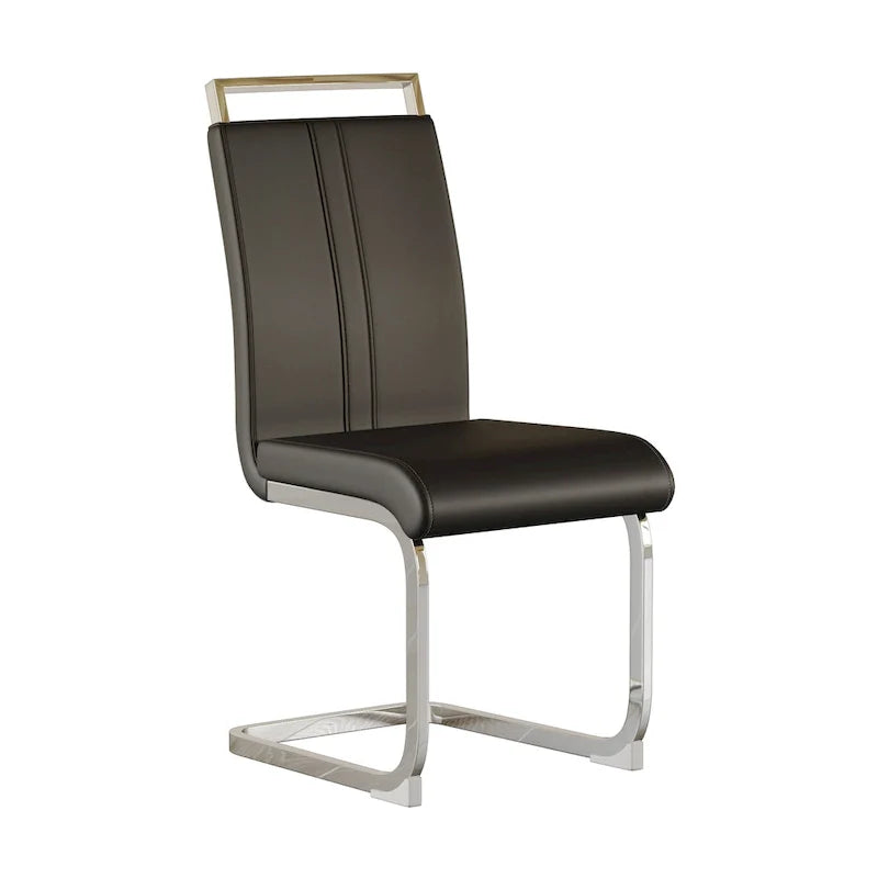 Chaise de salle à manger à dossier haut rembourrée en cuir PU avec pieds en métal (lot de 4)