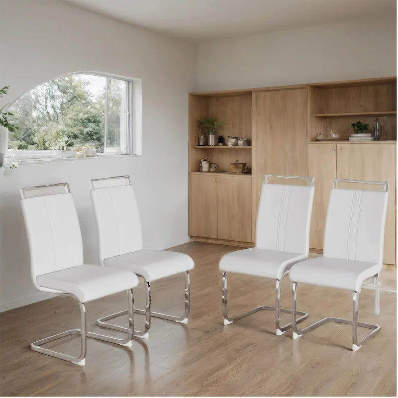 Chaise de salle à manger à dossier haut rembourrée en cuir PU avec pieds en métal (lot de 4)