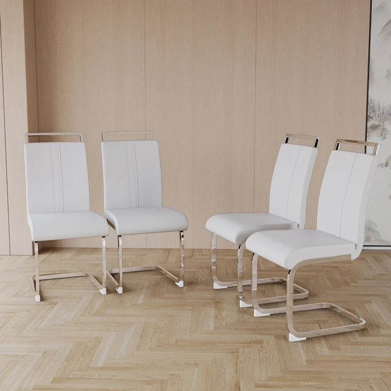 Chaise de salle à manger à dossier haut rembourrée en cuir PU avec pieds en métal (lot de 4)