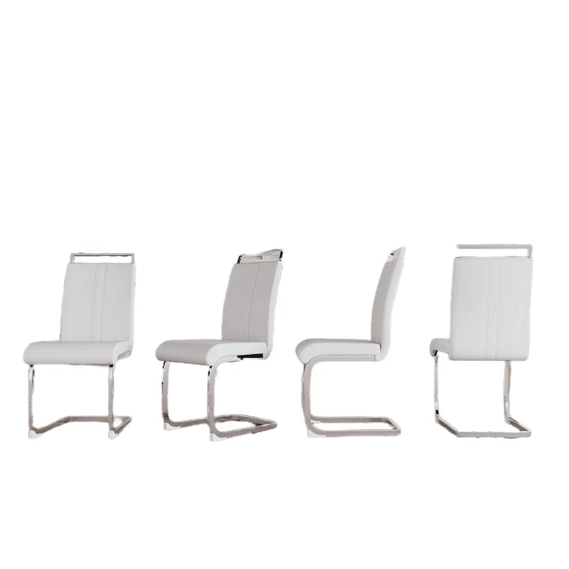 Chaise de salle à manger à dossier haut rembourrée en cuir PU avec pieds en métal (lot de 4)