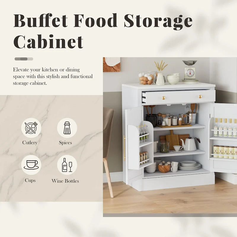 Garde-manger de cuisine moderne sur pied, rangement alimentaire buffet, meuble de bar à café avec tiroir, 2 étagères réglables et 2 étagères de porte