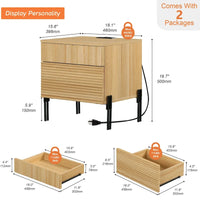 WAMPAT table de chevet cannelée avec station de recharge, table d'appoint moderne avec 2 tiroirs