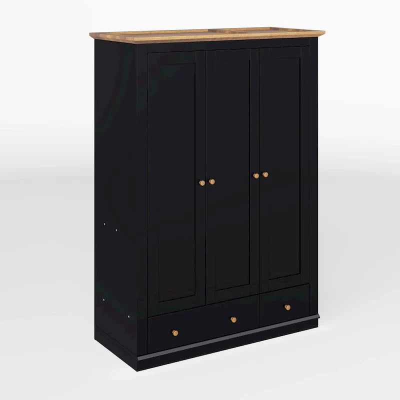 Roomfitters - Armoire-penderie 3 portes, meuble en bois moderne, tringle et étagères, rangement de chambre, noir