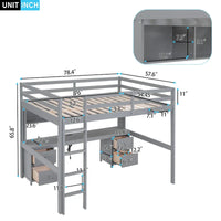 Lit mezzanine en bois Full avec bureau, armoires, tiroirs, station de charge