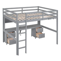 Lit mezzanine en bois Full avec bureau, armoires, tiroirs, station de charge