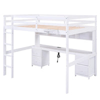 Lit mezzanine en bois Full avec bureau, armoires, tiroirs, station de charge