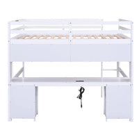 Lit mezzanine en bois Full avec bureau, armoires, tiroirs, station de charge