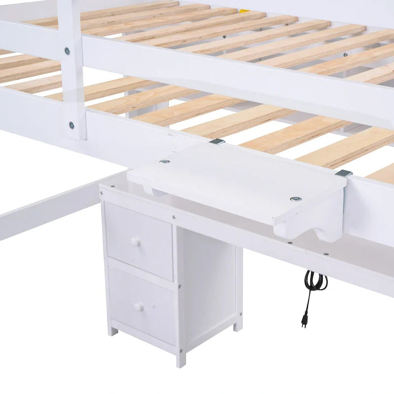 Lit mezzanine en bois Full avec bureau, armoires, tiroirs, station de charge
