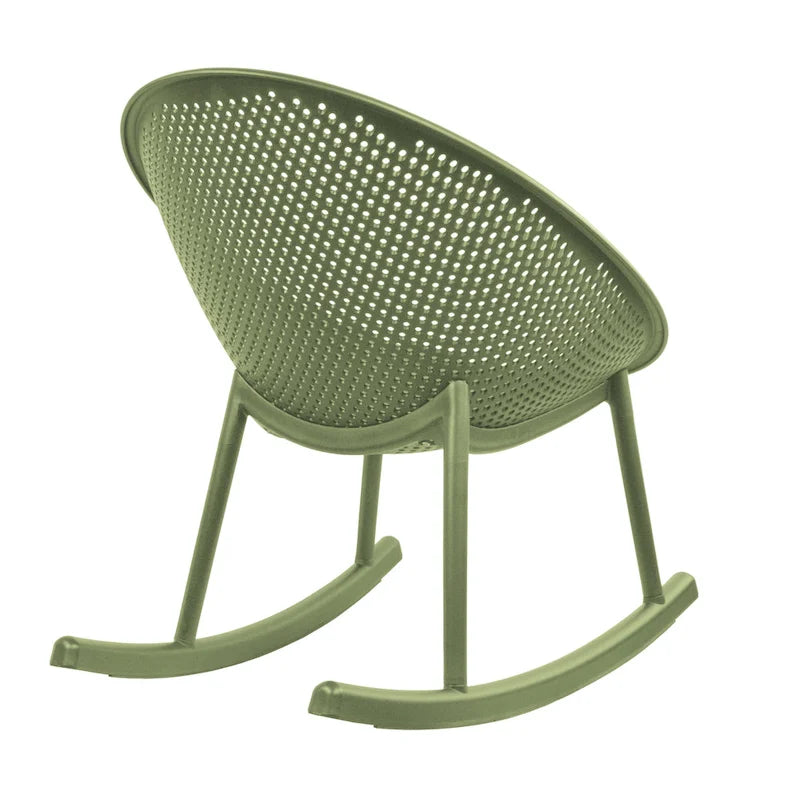 Chaise longue à bascule mid-century moderne en plastique avec pieds en plastique et assise perforée respirante en forme d'œuf pour usage intérieur/extérieur