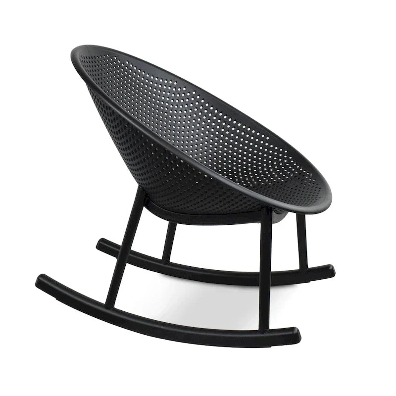 Chaise longue à bascule mid-century moderne en plastique avec pieds en plastique et assise perforée respirante en forme d'œuf pour usage intérieur/extérieur