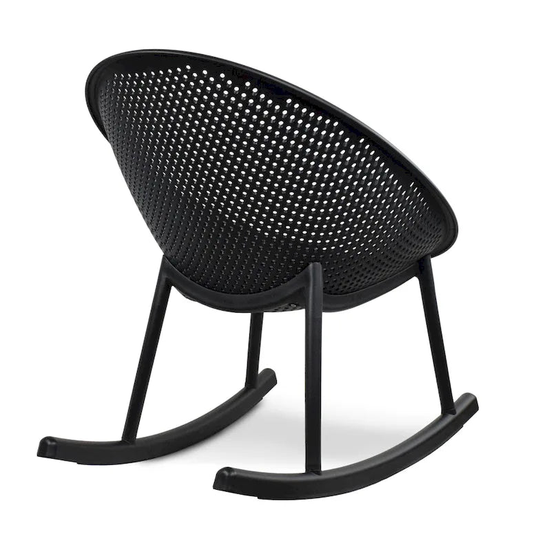 Chaise longue à bascule mid-century moderne en plastique avec pieds en plastique et assise perforée respirante en forme d'œuf pour usage intérieur/extérieur