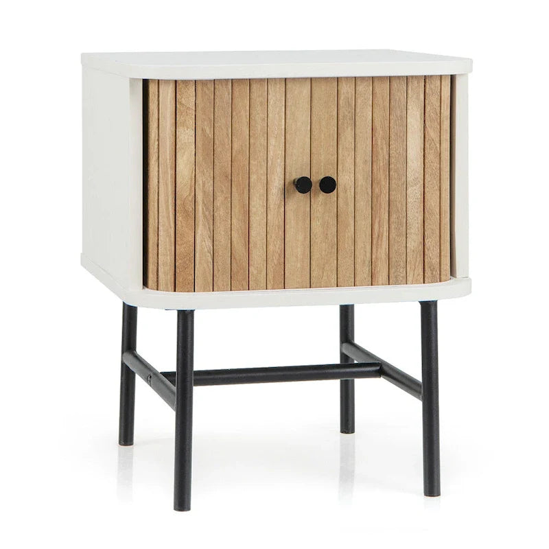 Costway table de chevet à porte coulissante, table d'appoint de rangement moderne mid-century