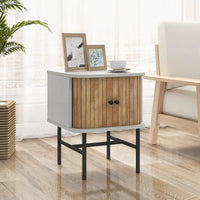 Costway table de chevet à porte coulissante, table d'appoint de rangement moderne mid-century