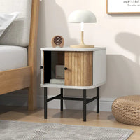 Costway table de chevet à porte coulissante, table d'appoint de rangement moderne mid-century