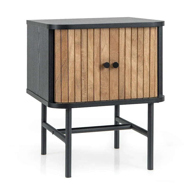Costway table de chevet à porte coulissante, table d'appoint de rangement moderne mid-century