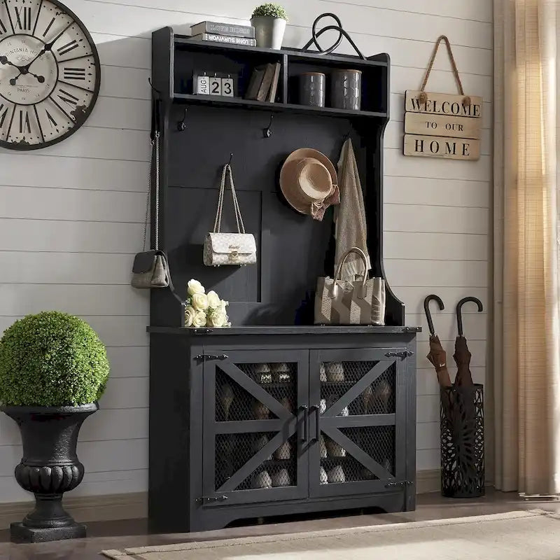 Banc d'entrée farmhouse 42 de large avec porte-manteau, meuble de vestibule