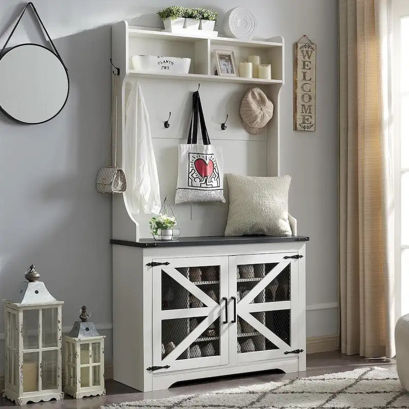 Banc d'entrée farmhouse 42 de large avec porte-manteau, meuble de vestibule